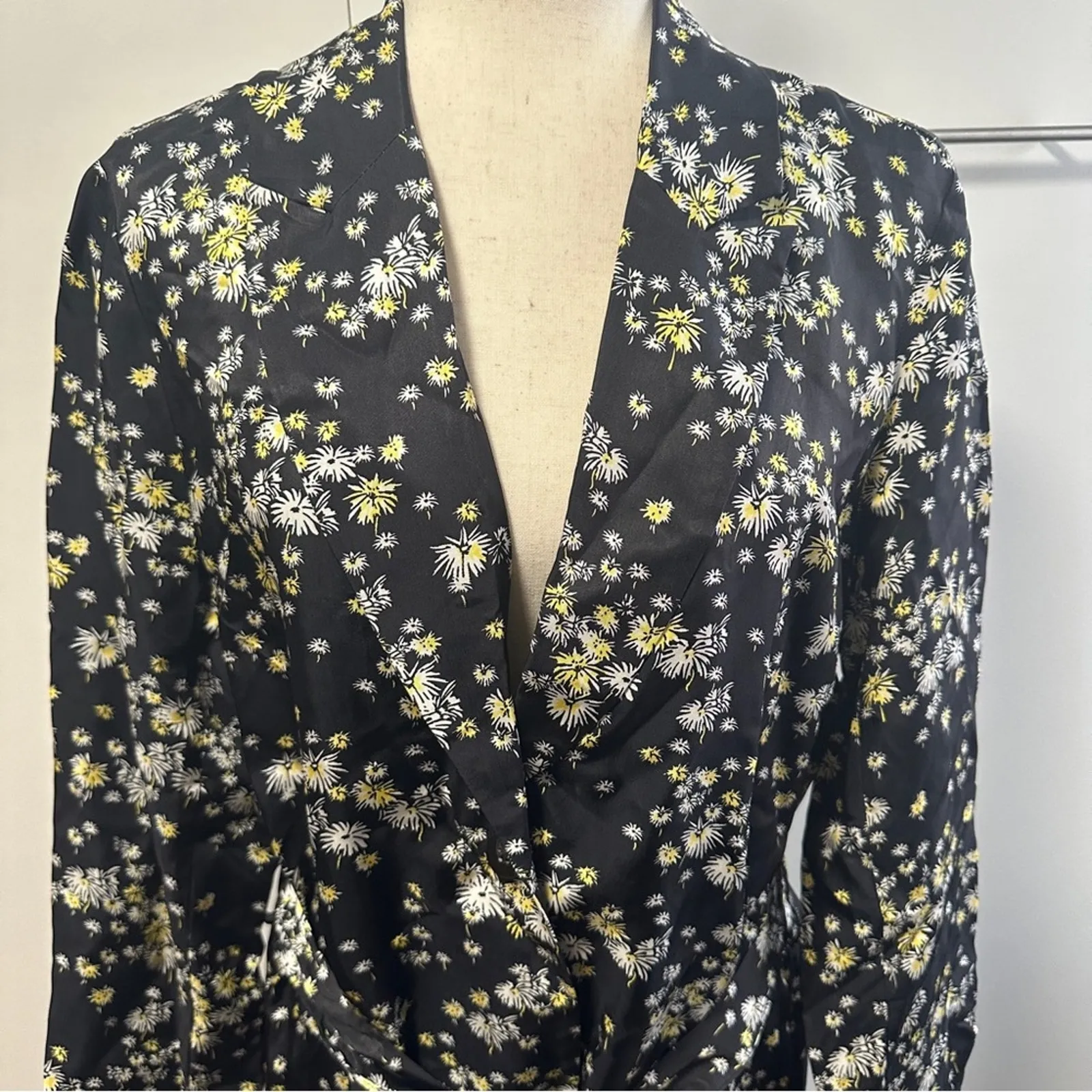 NWT Scotch & Soda Size L Black Yellow Floral Draped Blazer Belted Garden Girl - Image 16