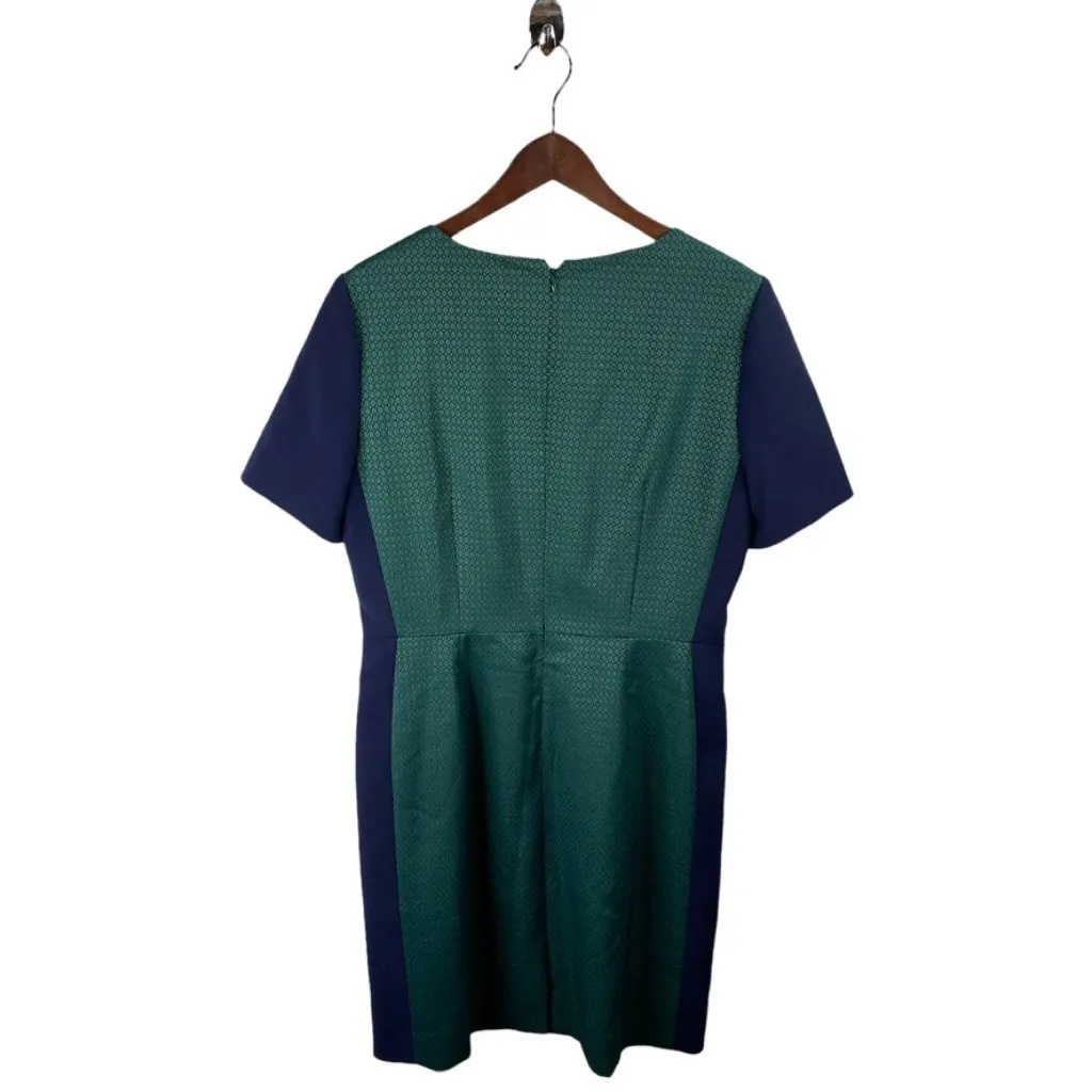 Cremieux Teal Jacquard Navy Sheath Dress Size 10 - Image 3