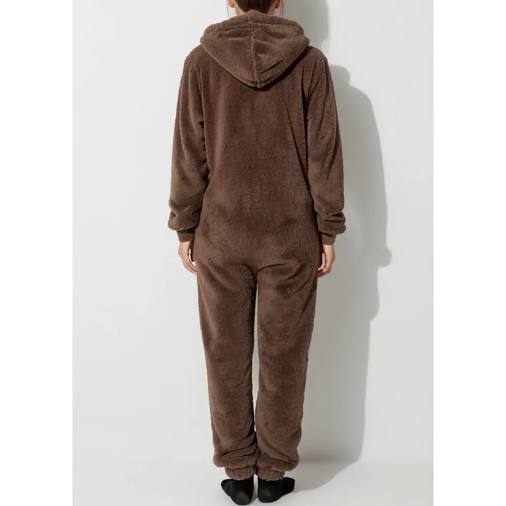ONEPIECE Puppy Sherpa Jumpsuit, Taupe, Medium Brown - Image 3