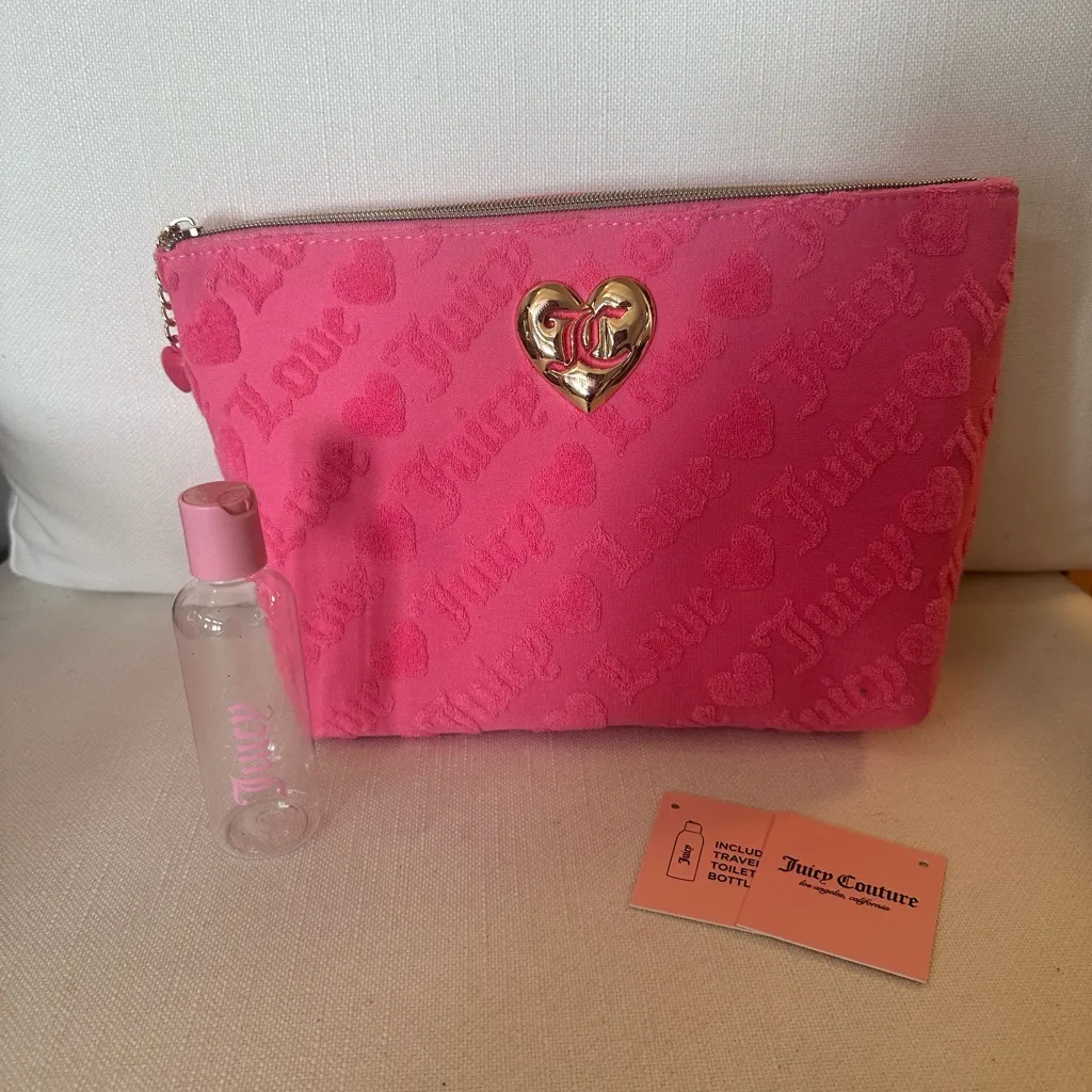 Juicy Couture Pink Velvet Love Travel Cosmetic Makeup Bag  & Mini Bottle - Image 8