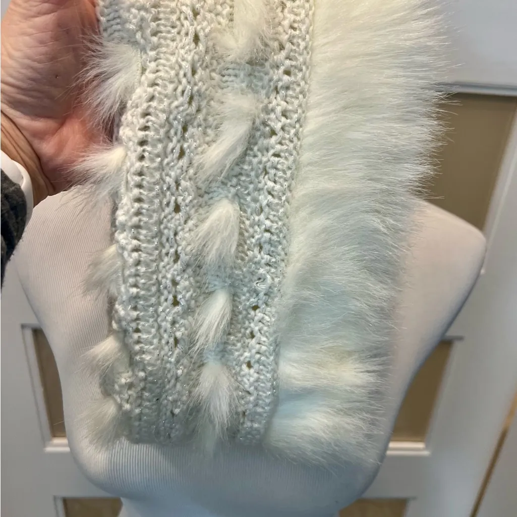 White Faux Fur Knit Scarf - Image 2
