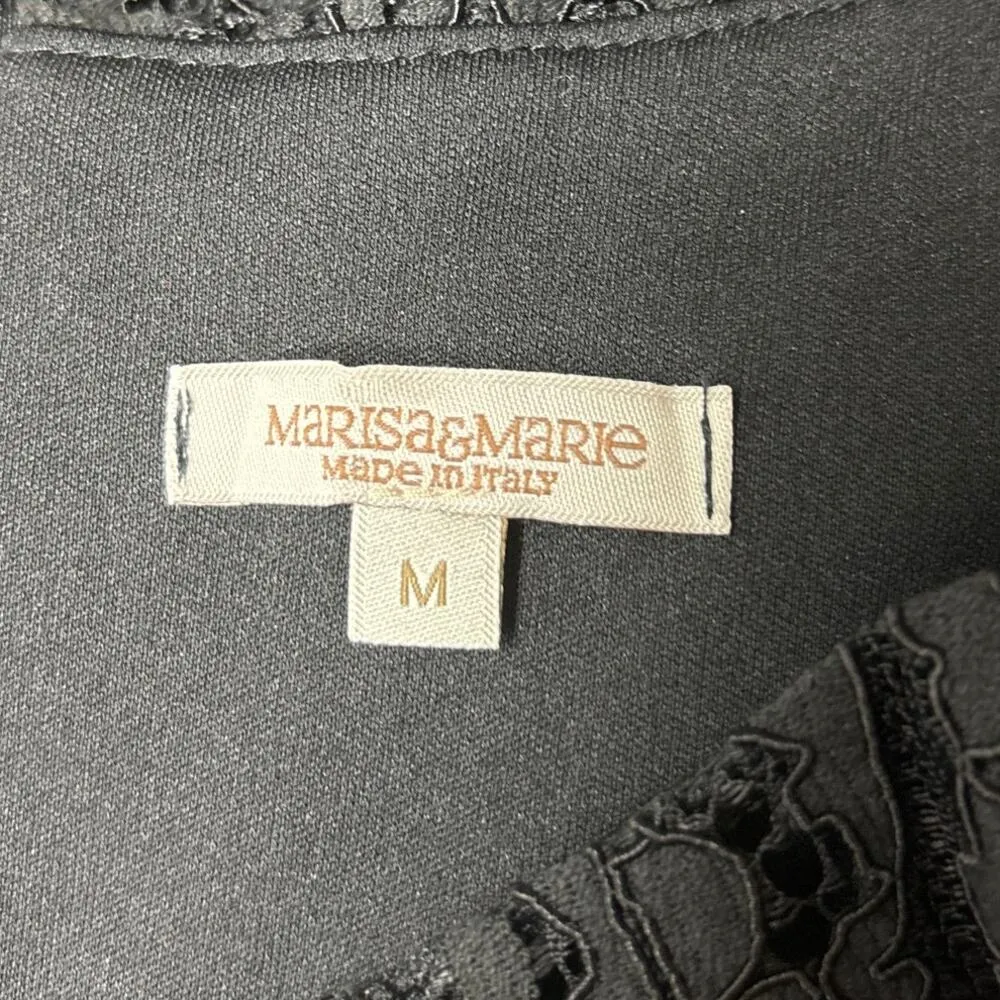 Marisa & Marie Black Italian Floral Lace Short Sleeve Shift Mini Dress Size M Size M - Image 6