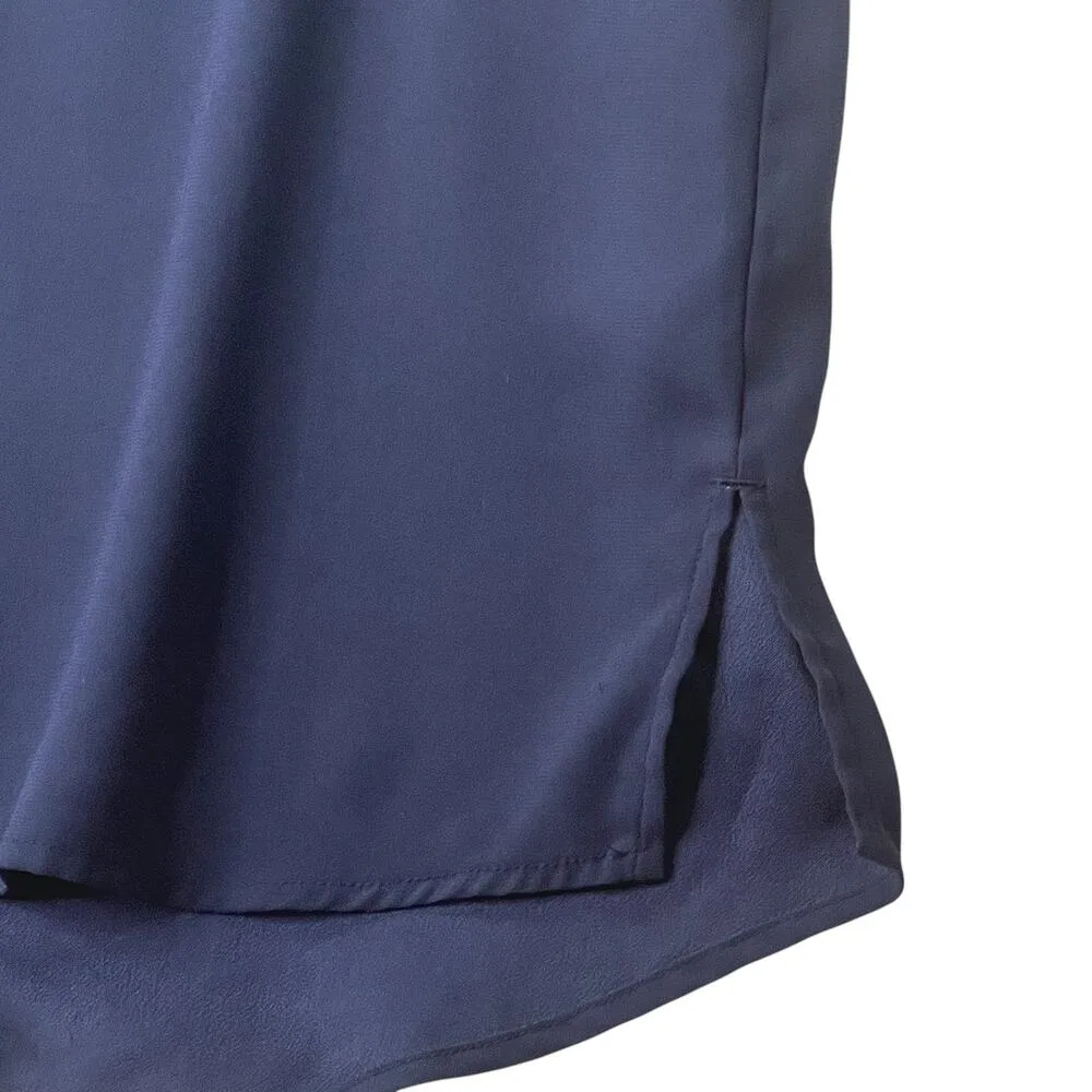 Aritzia Babaton Chaplin Flutter Sleeve Blouse Top Dark Blue S Pullover Keyhole - Image 7