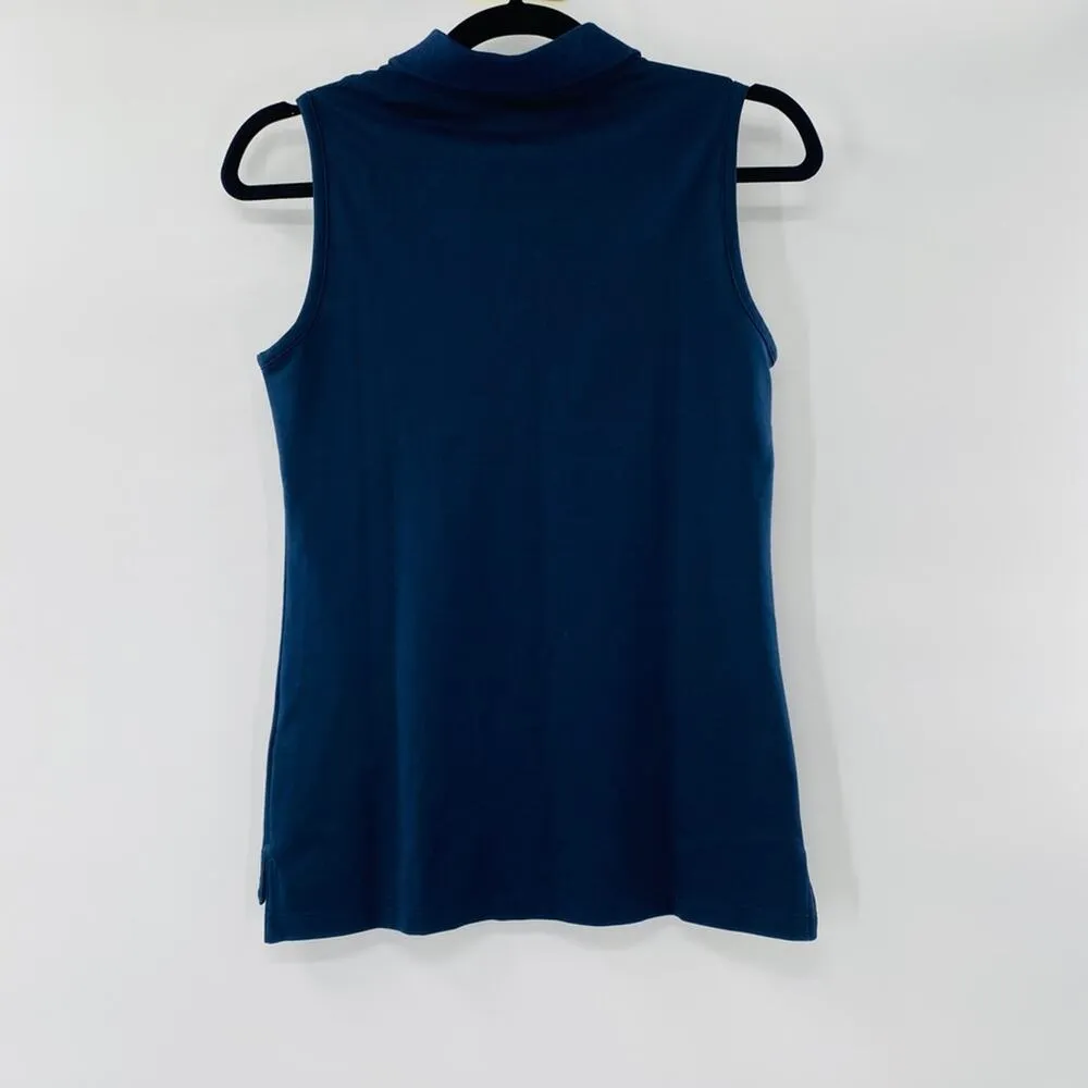 NEW Tory Burch Sport Performance Pique Sleeveless Collared Blue Polo Shirt XL - Image 4
