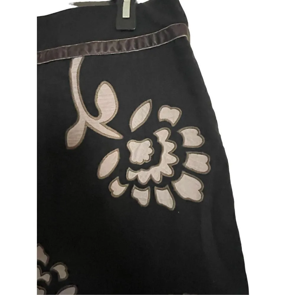 Boden Embroidered Floral Print Skirt Black /Brown Size 12R Black - Image 3