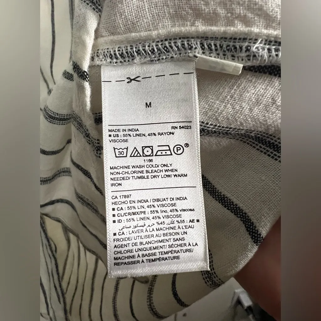 Old Navy Striped Shirt Dress Medium Linen Blend Short Sleeve Button Front‎ - Image 5