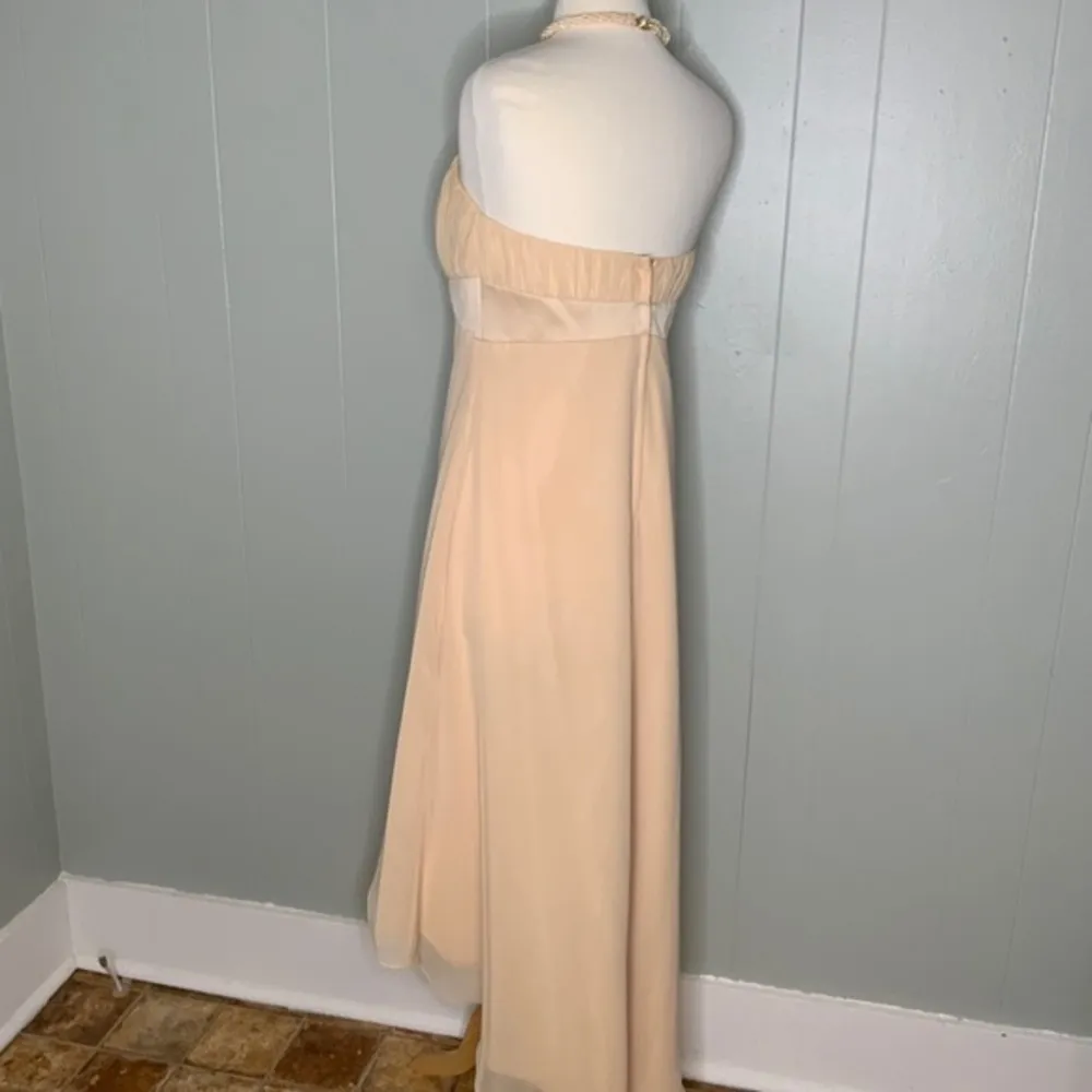 Alfred Angelo Champagne Chiffon Overlay Formal Prom Hi/Lo Strapless Dress M - Image 4