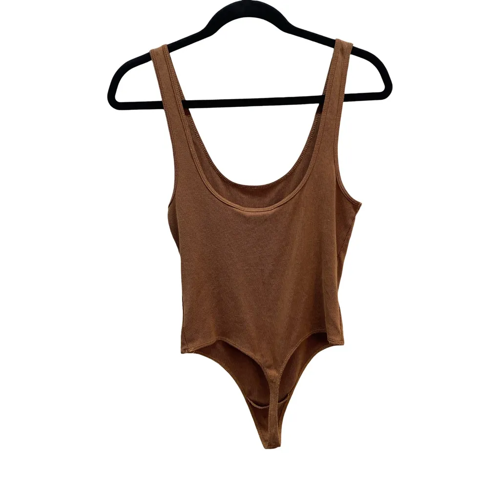 Dress Forum Size Small Warm Brown Ribbed Knit Thong Bodysuit. Preloved - Image 2