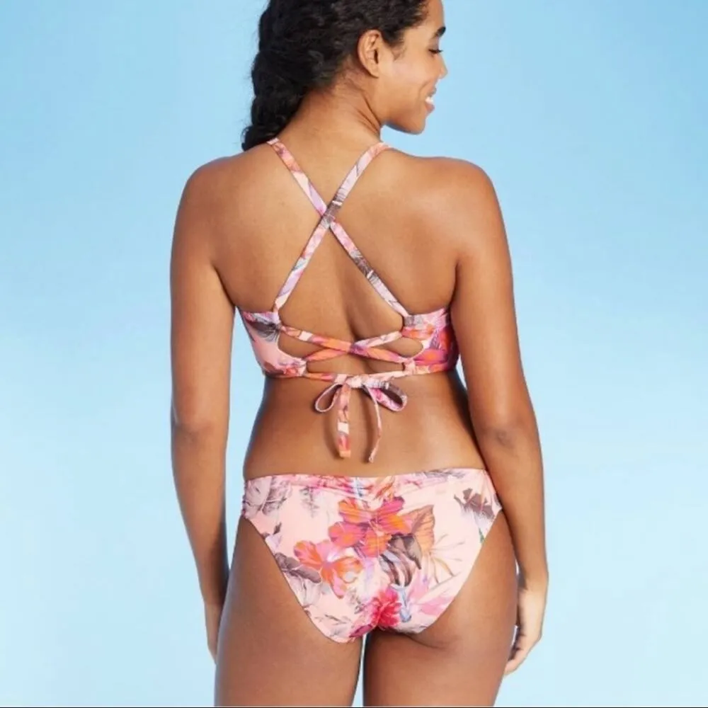 Shade & Shore Bikini Bottoms Tropical Floral Print Side Slits Ruched Coastal M - Image 4