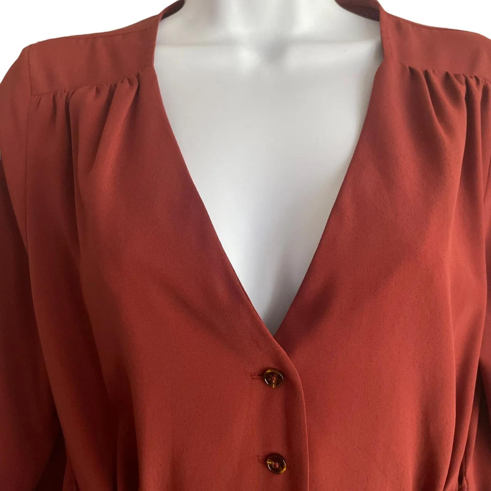 TOPSHOP Women Top 4 Rust Adjustable‎ Tie Waist Button Up Cottagecore Romantic - Image 10