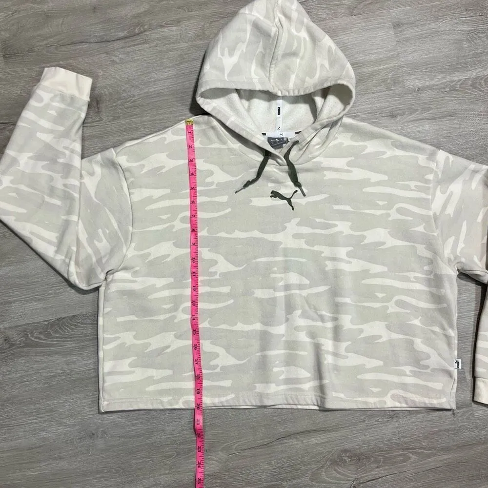 Puma Camo Cropped Hoodie Sweatshirt Sz Large Tan Cream Camouflage Khaki - Image 14