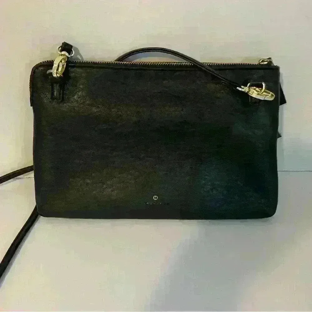 Traventi Leather double slip black crossbody hand‎ bag - Image 2