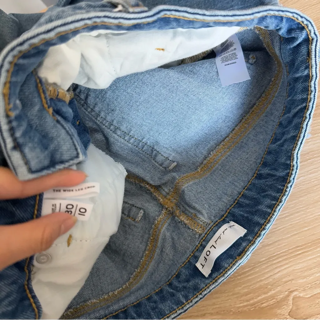 Loft 30/10 Wide Leg Crop Jeans High Waist Fray Medium Wash Capsule - Image 4