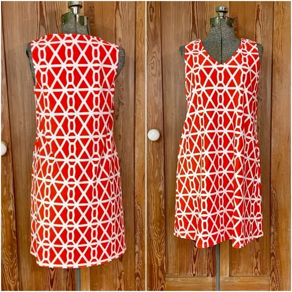 Jude Connally Juliet Sleeveless Orange & White Geometric Jude Cloth Dress ~S - Image 2