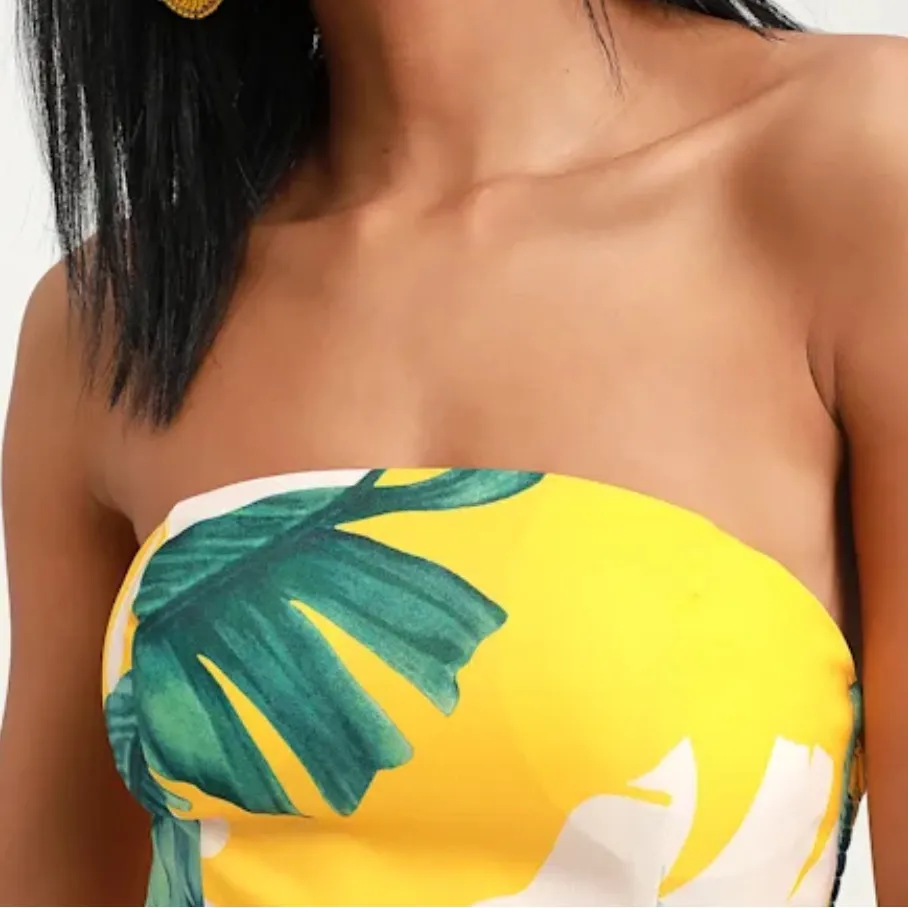 Lulu's Strapless Yellow and Green Tropical Jumpsuit - Image 10