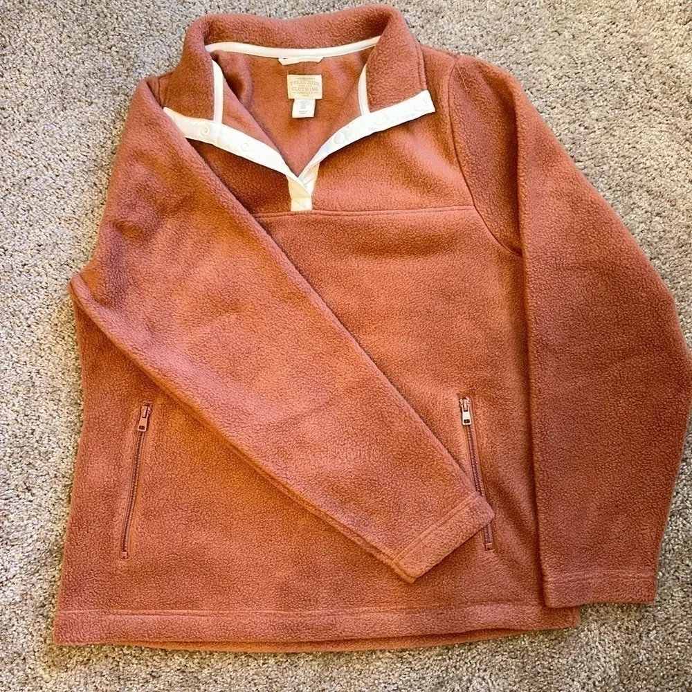 Telluride Clothing Company Fleece Snap Popover Sweater Large Orange - Image 2