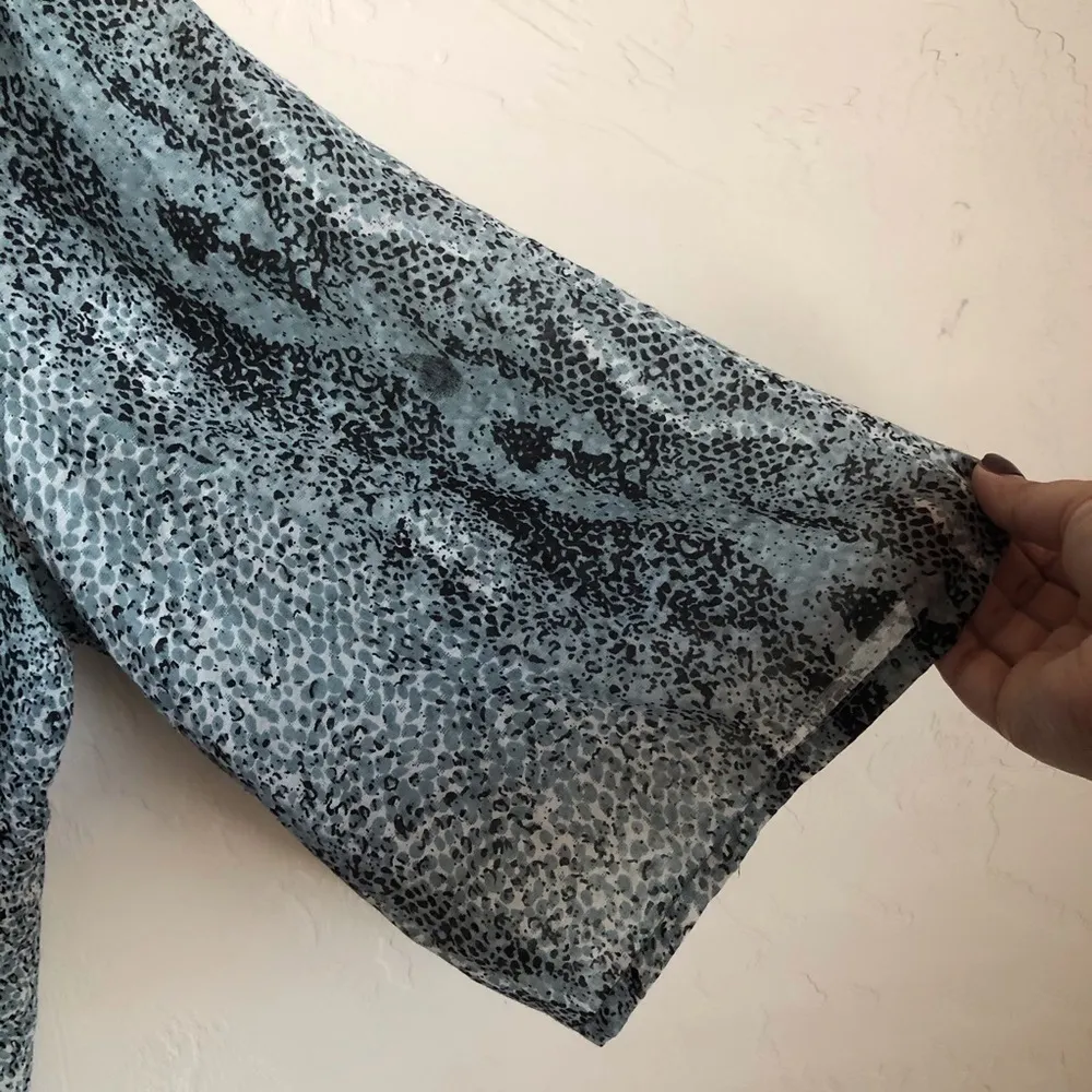 Sheer Boho Snake Print Tunic V Neck Blouse - Image 4