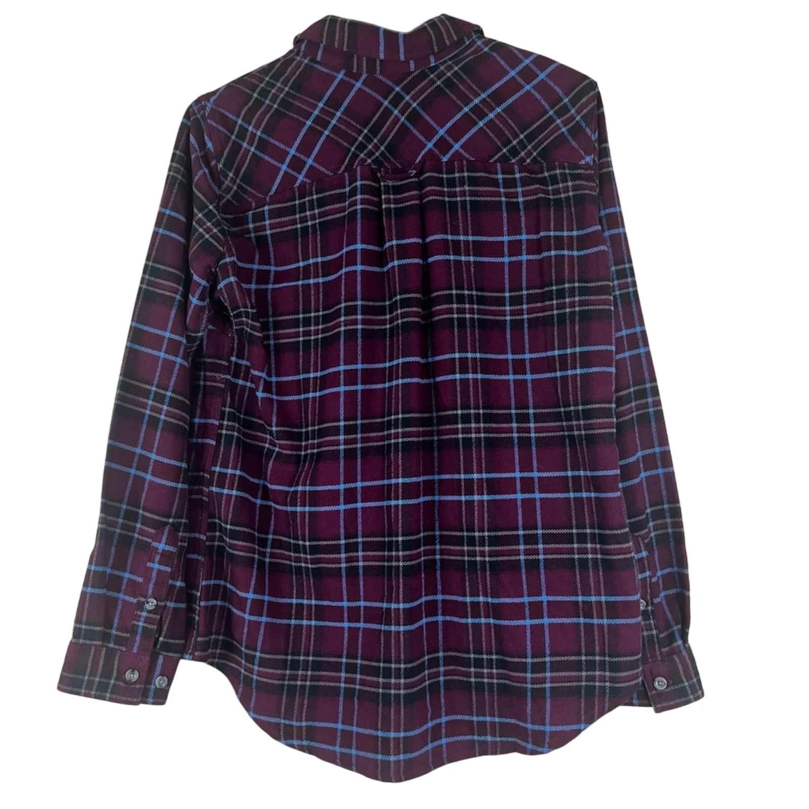 Duluth Flannel Shirt Womens M Burgundy Plaid Button Front Western Tomboy Country Blue Size M - Image 3