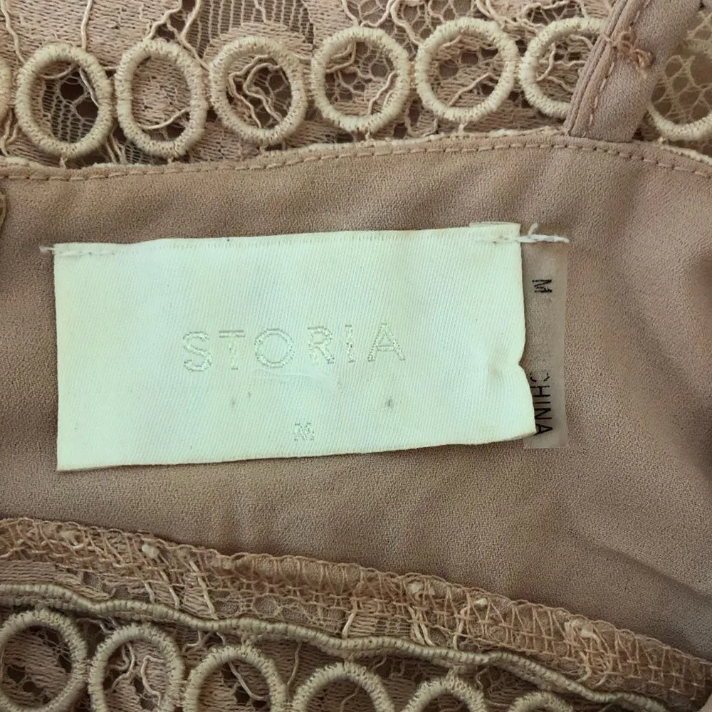 Storia Blush Pink Lace Trim Dress Cami Straps Sheer Panels size Medium - Image 10