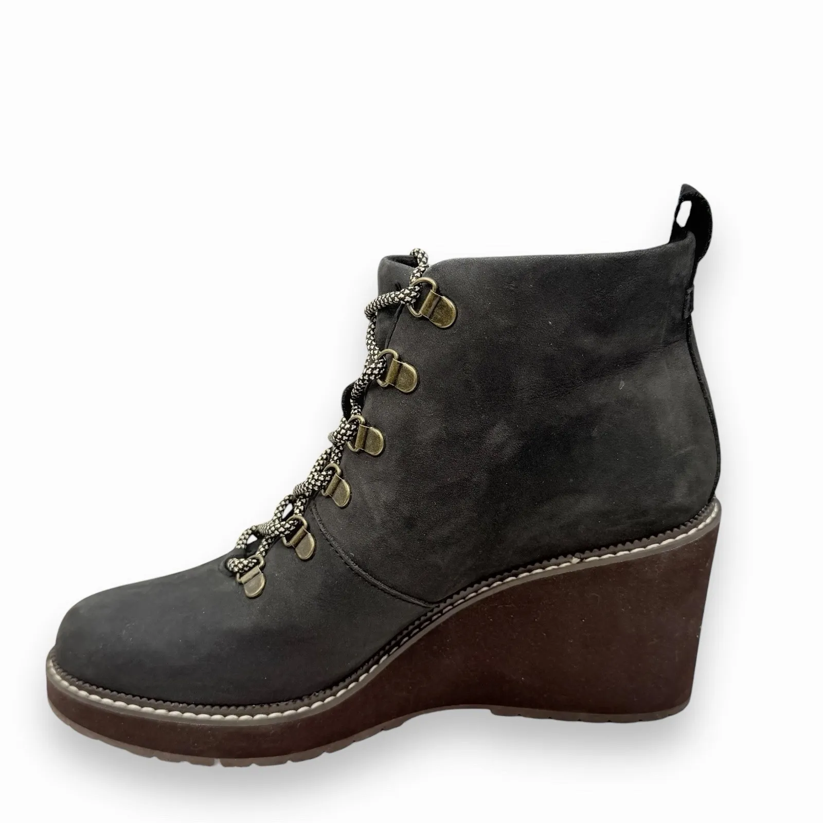 TOMS Melrose Waterproof Black Leather Wedge Heel Ankle Boots 10015837 Women 9.5 - Image 5