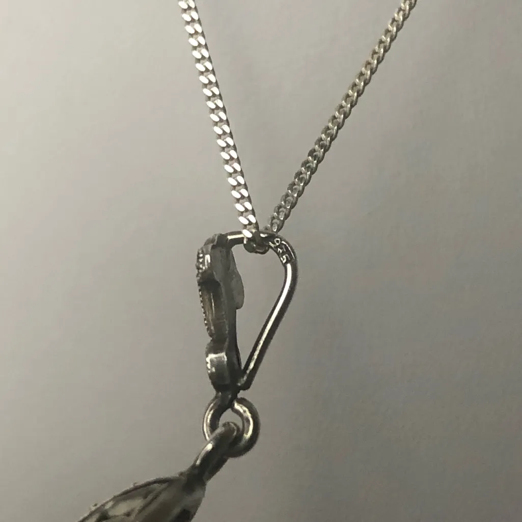 Sterling Silver Necklace with Faceted Blue Topaz and Marcasite Oval Pendant - Image 11