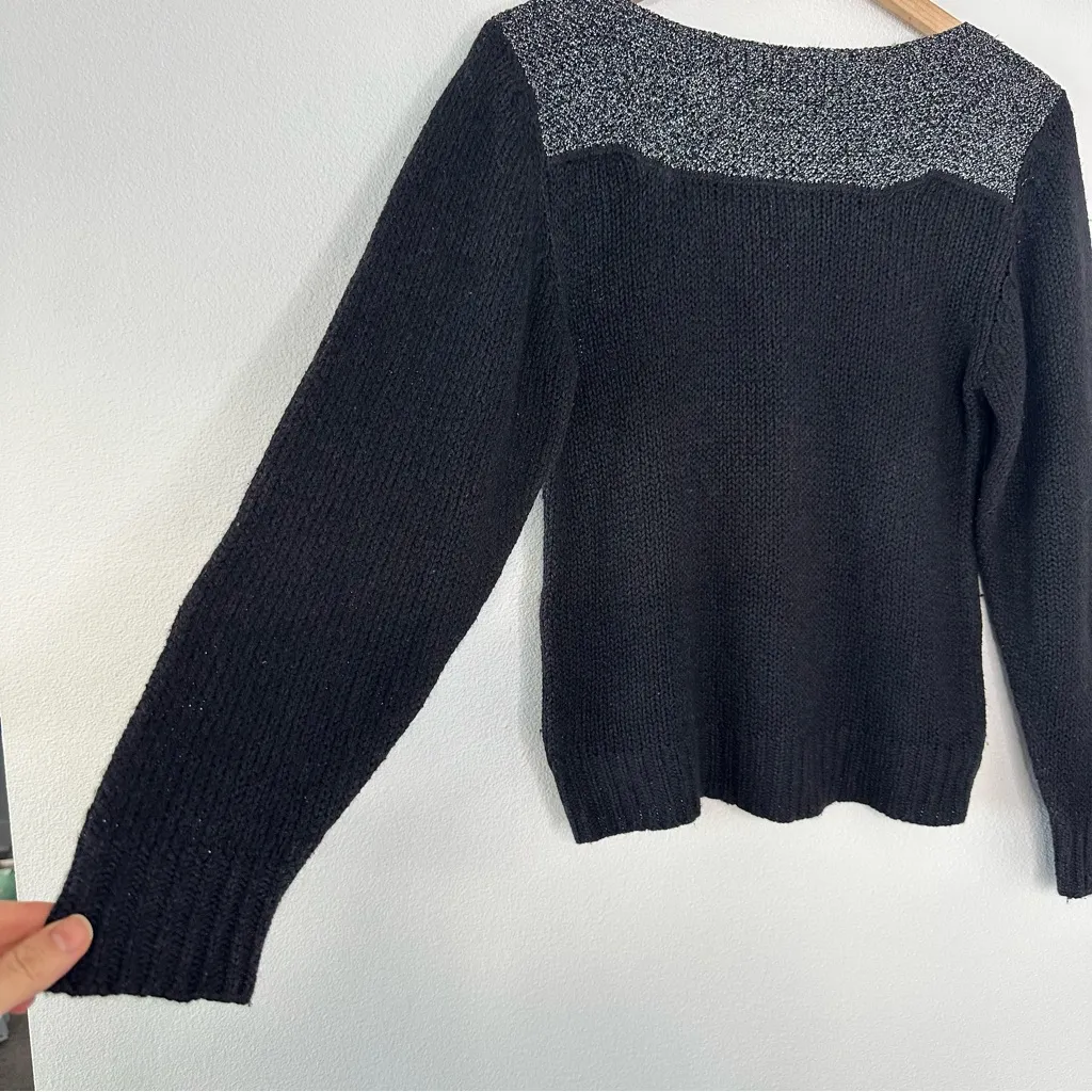 VINTAGE 80s Kitty Hawk Silk/Angora Blend Knit Sweater M Black/Silver Glam Tinsel Black Size M - Image 5