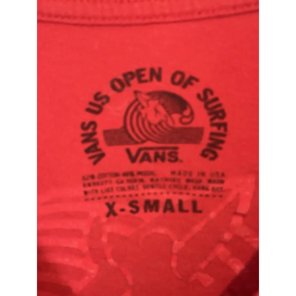 Vans T Shirt Womens Size XS Red V Neck US Open Of Surfing Print Short Sleeve - Image 6