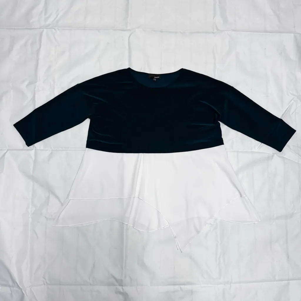 Sun Kim Blue White Colorblock 3/4 Length Sleeve Handkerchief Hem Oversized Tunic - Image 6