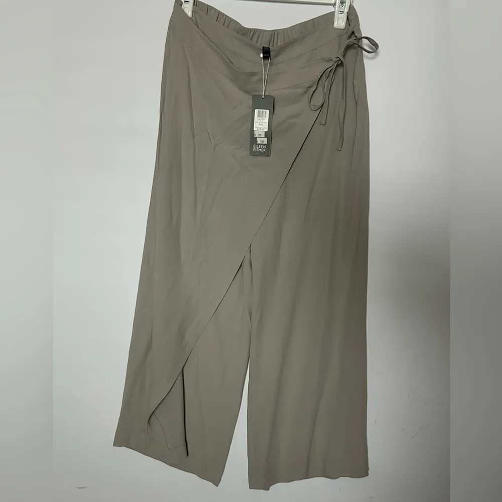 Eileen Fisher 100% Silk Georgette Crepe Wide Leg Wrap Pants in Taupe XS NWT - Image 5