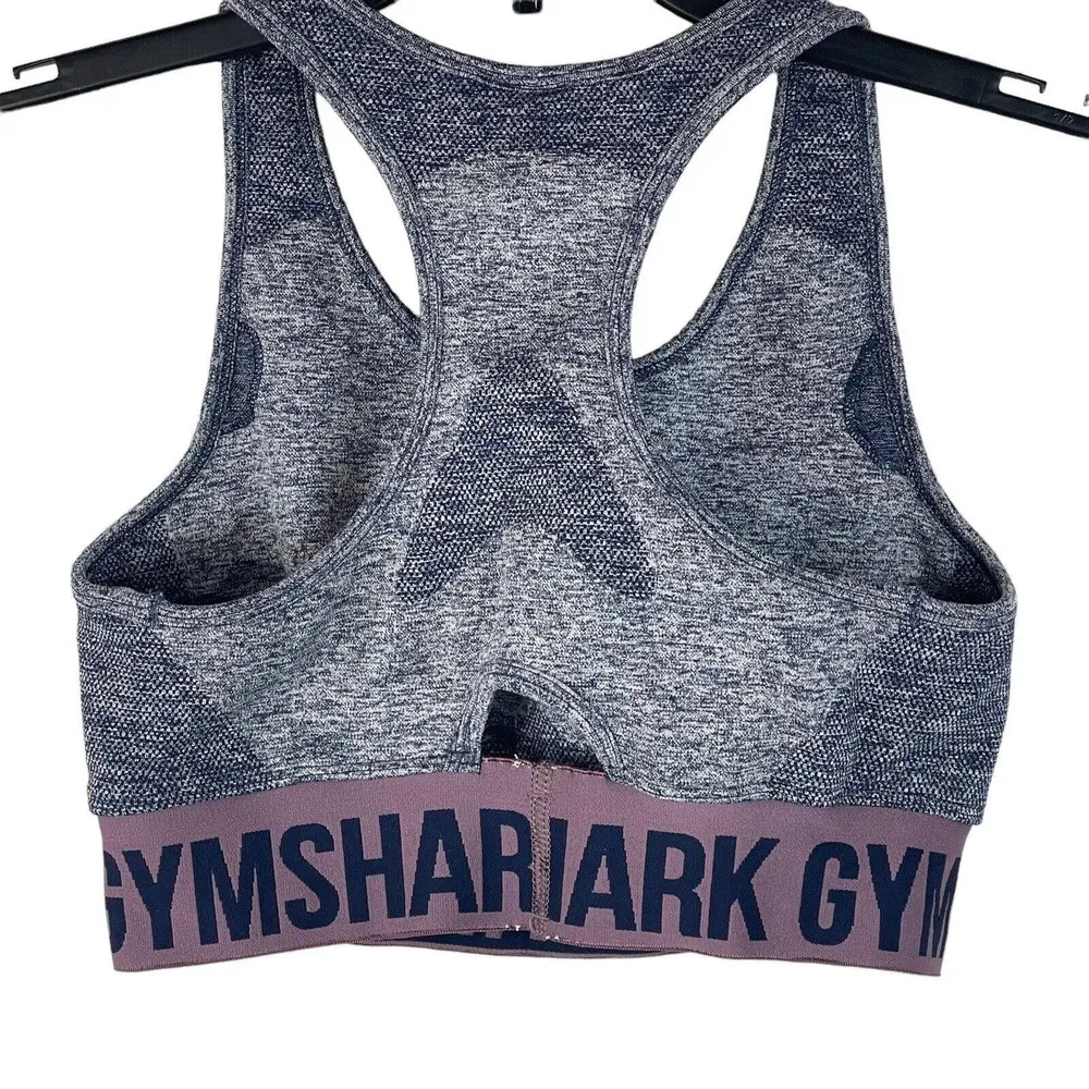 Gymshark X-Small Racerback Flex Sports Bra Wireless Unpadded Lined Marled Blue - Image 2