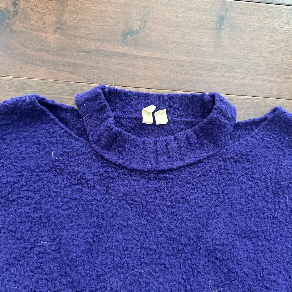 ANTHROPOLOGIE Moth Boucle Shoulder Cut Out Sweater Cobalt Blue Size Small - Image 3