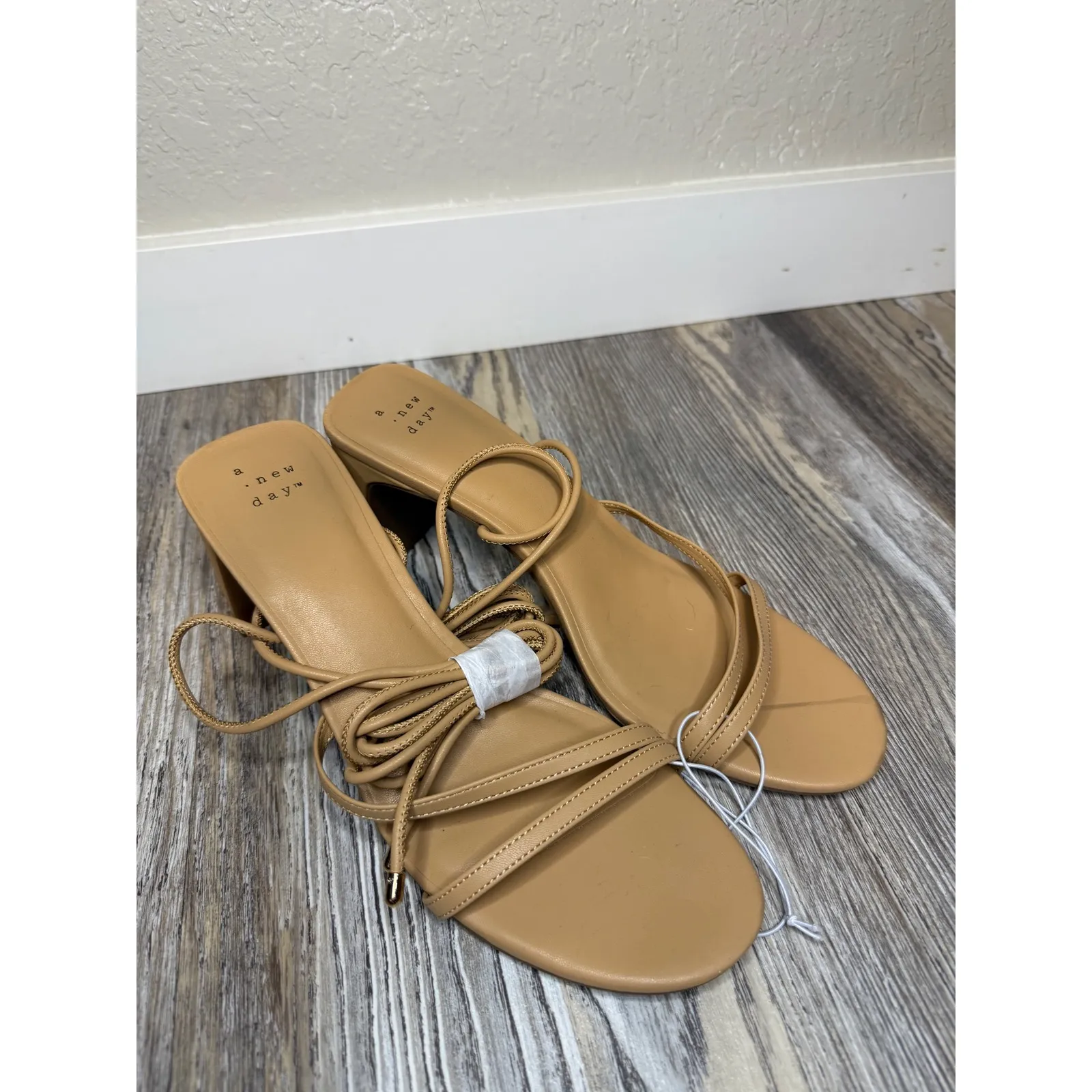 A New Day Nude Tie Up Heels Block Heel Strappy Sandals Women's Shoes - Image 5