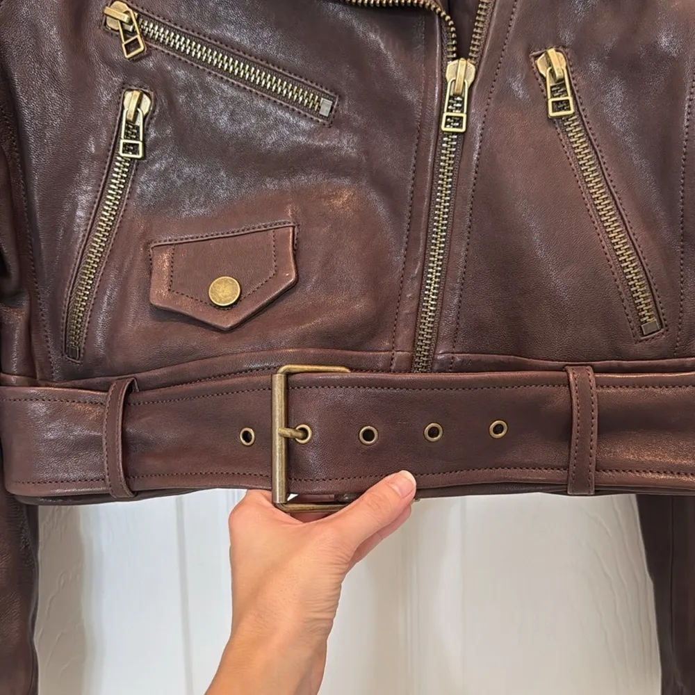 Veronica Beard Marea Leather Moto Jacket in Brown Size 2 NWT - Image 8