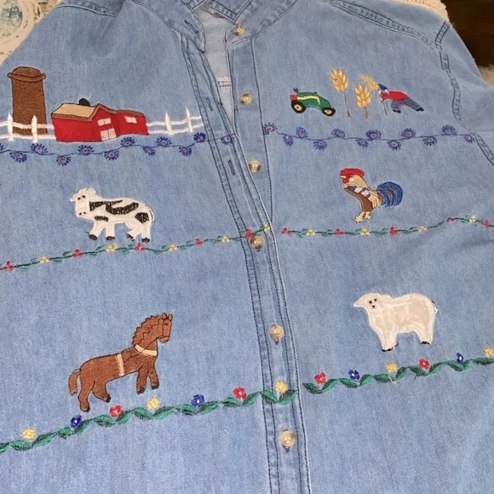 VINTAGE country western farm denim button down shirt size XLarge Blue - Image 6