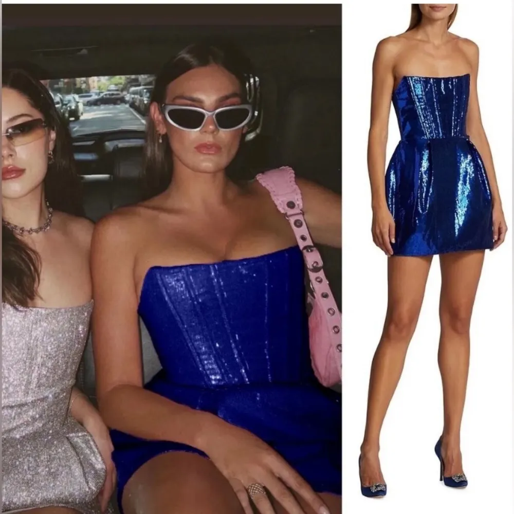 Bronx and Banco Maraya Purple Shimmer Velvet Corset Mini Dress Strapless M S - Image 3