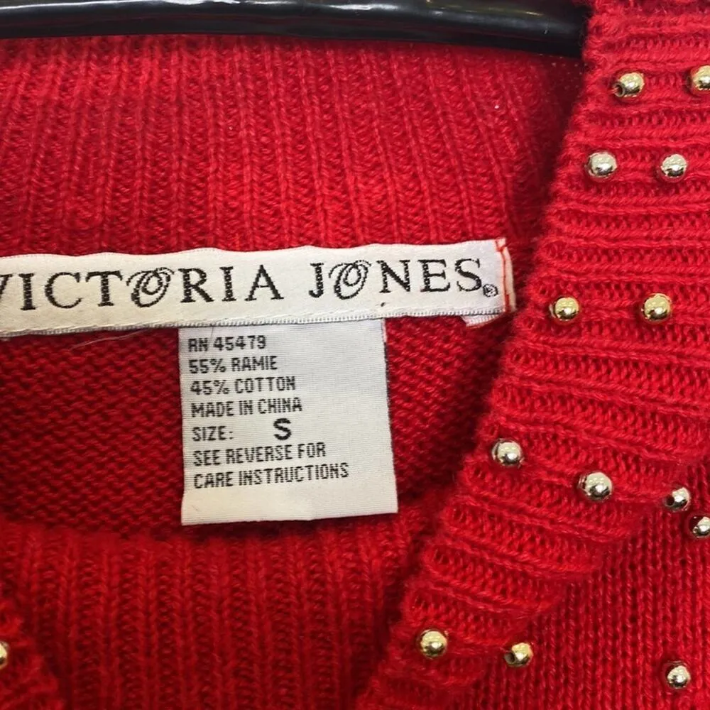 Victoria Jones Vintage 1980’s Mock Neck Oversized Knit Sweater Embellished Sz Sm - Image 4