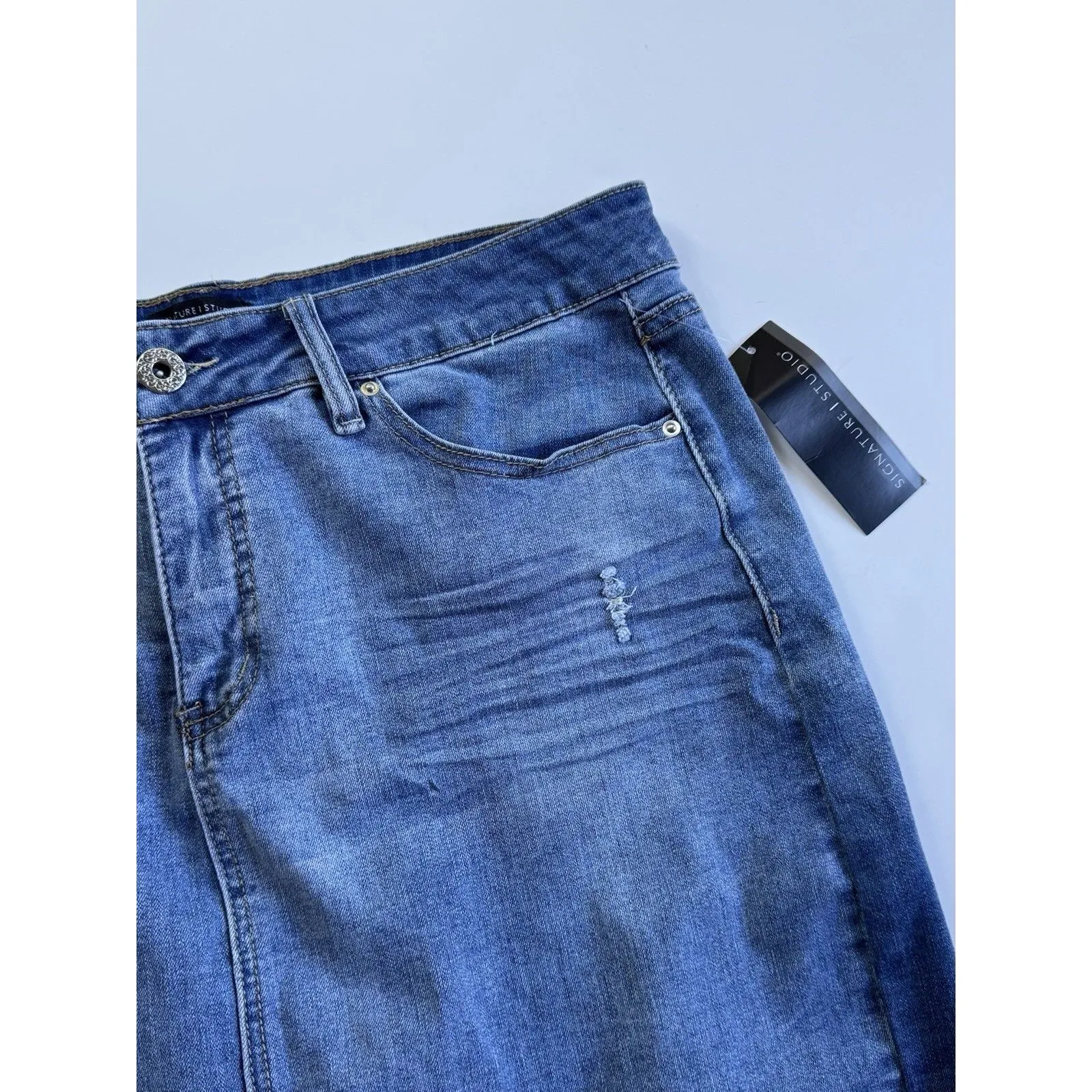 Denim Skirt 16 Women's Raw  Hem Pockets New Blue signature studio cotton blend - Image 11