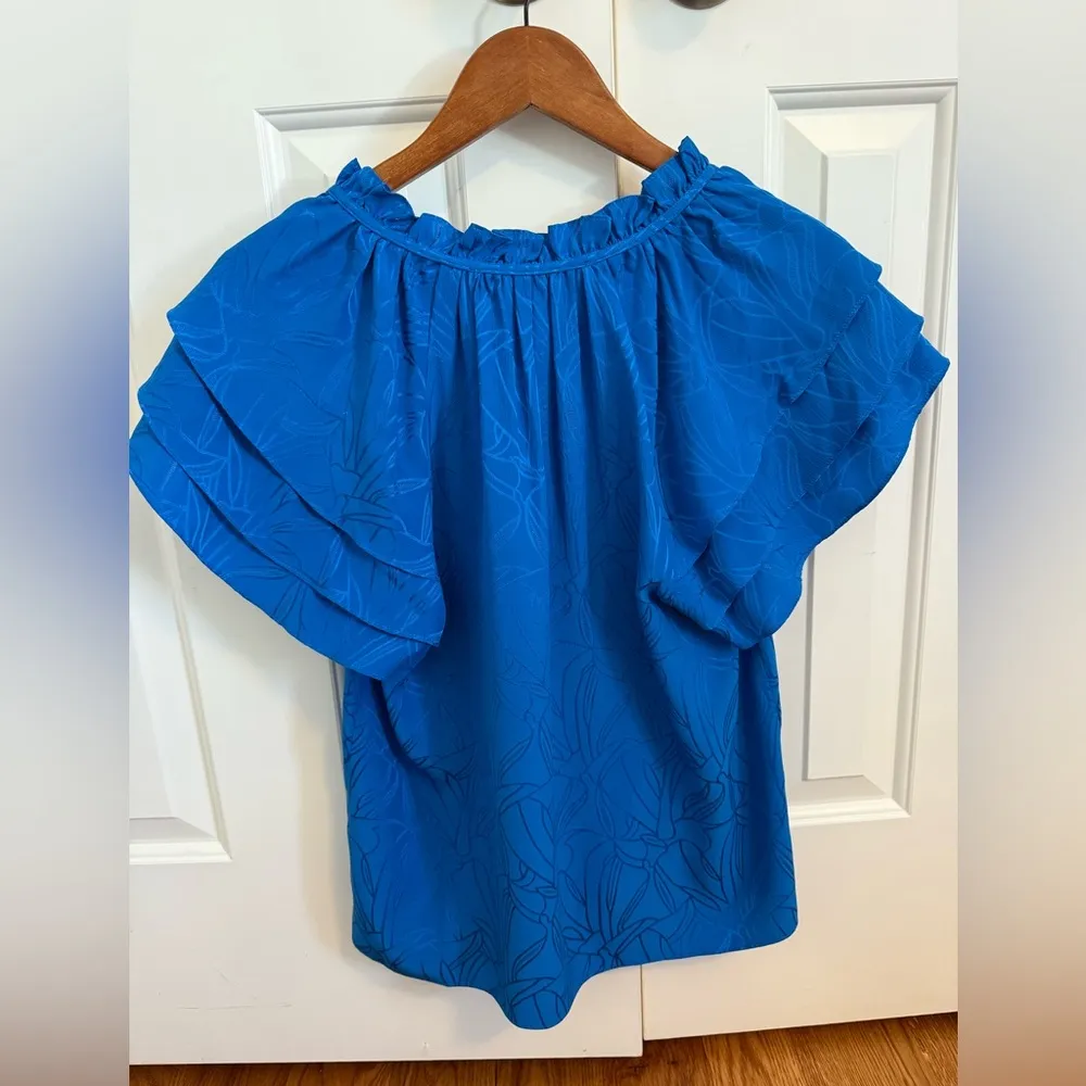 Marie Oliver Sz XS Women's Ruffle Sleeve 100% Silk Cobalt Blue Top Blouse - Image 3