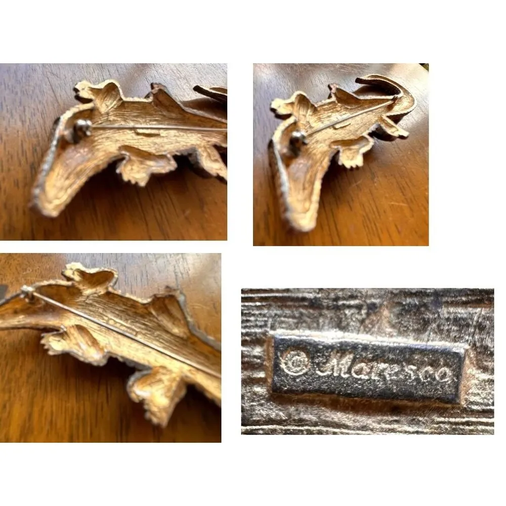 Vintage Maresco Crocodile Brooch Pin Alligator Topaz Crystal Glass Eyes … Gold - Image 11