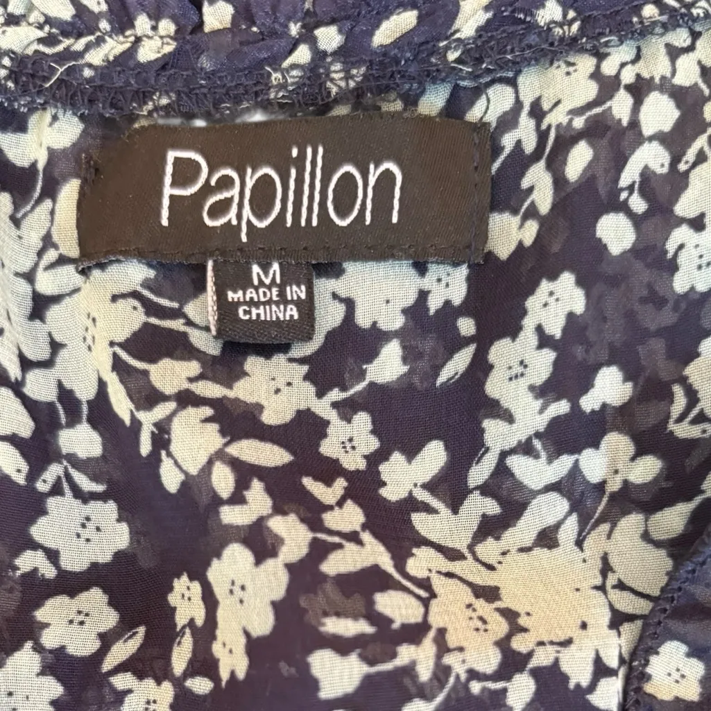 Papillon Floral Print Cap Sleeve V Neck Dress Ruffle Trim Lined Size Medium - Image 8