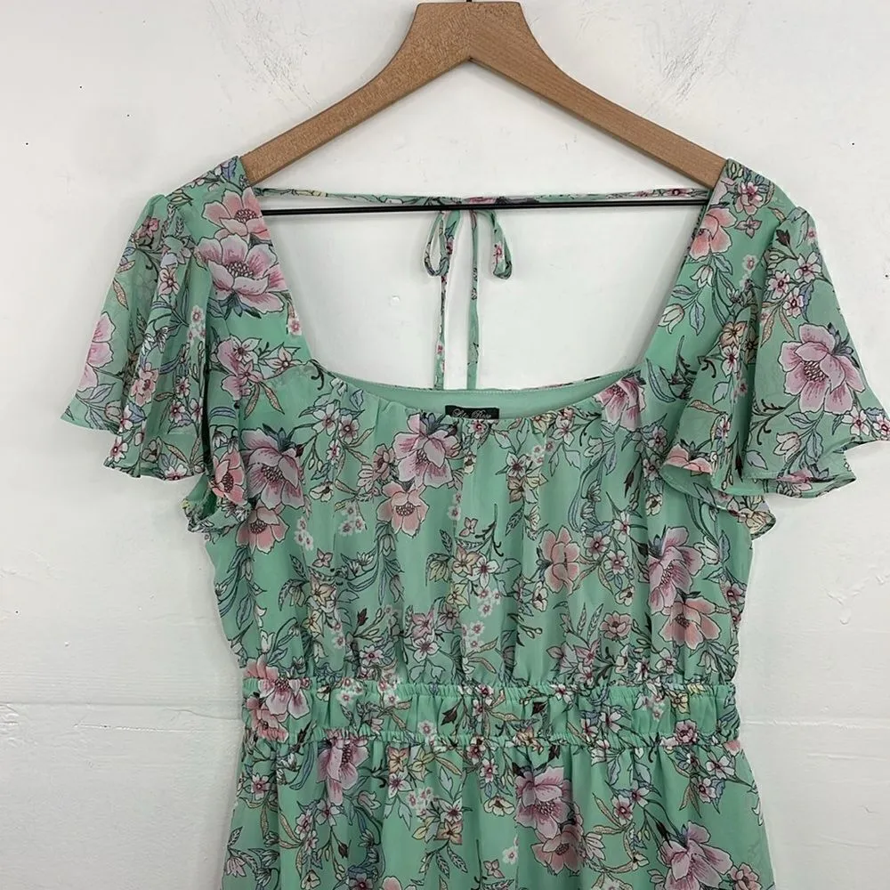 Lily Rose Seafoam Green Floral Short Sleeve Scoop Neck Mini Length Dress Size XL - Image 5