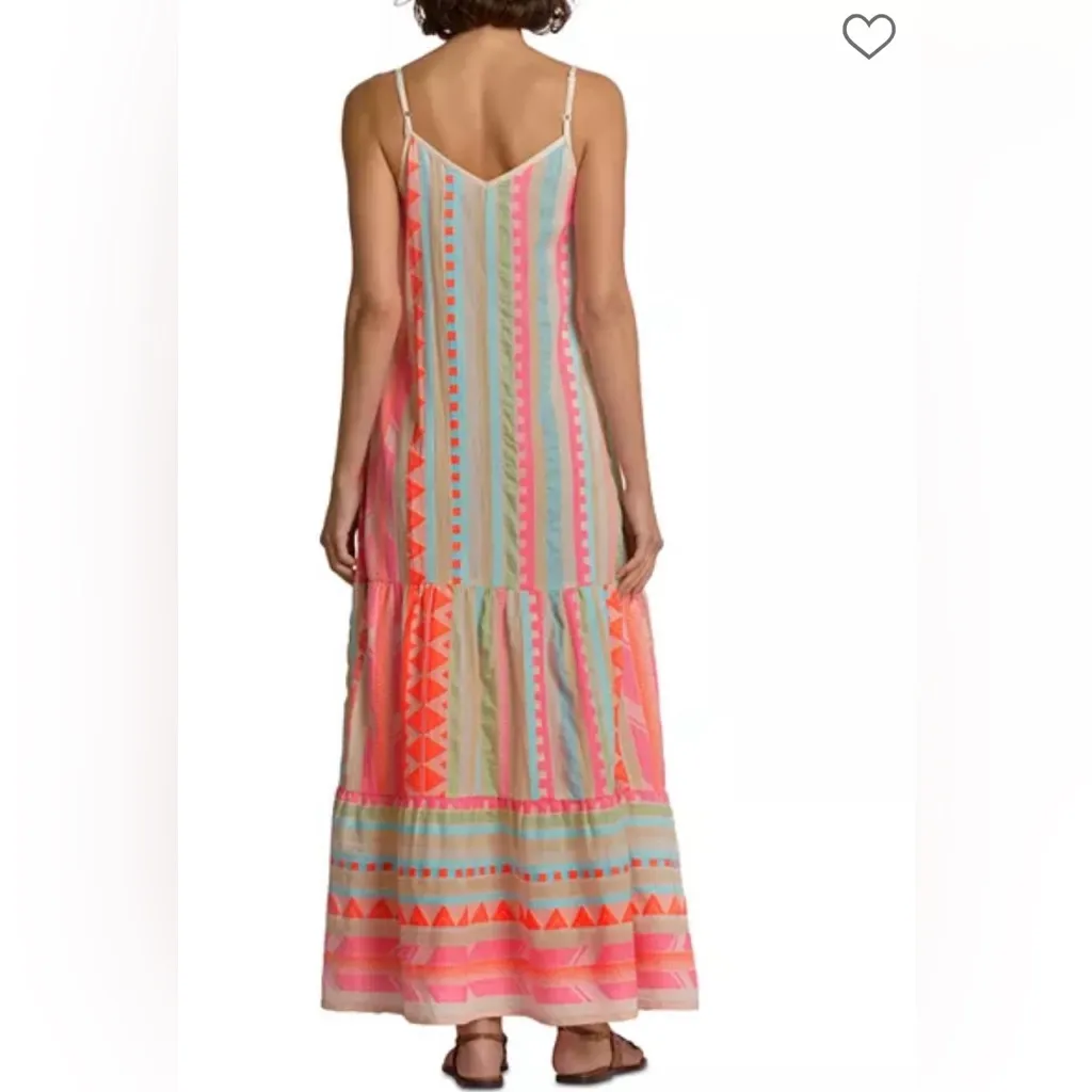 Elan Tulum  Spaghetti Strap Maxi Swim Cover-Up Dress, Neon Aztec, Sz S - Image 3