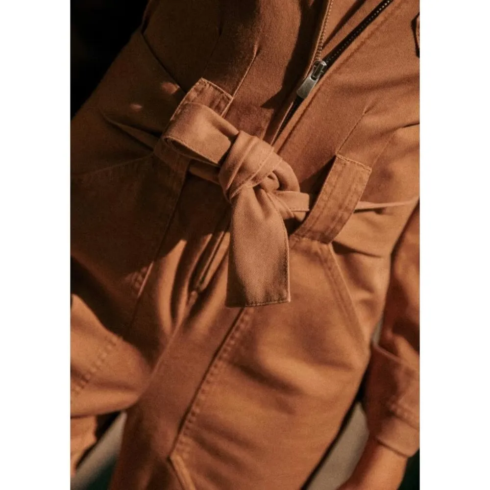 NWT Sezane Roby Jumpsuit in Camel Stretch Cotton Zip Front Coverall 42 / 10 - Image 10