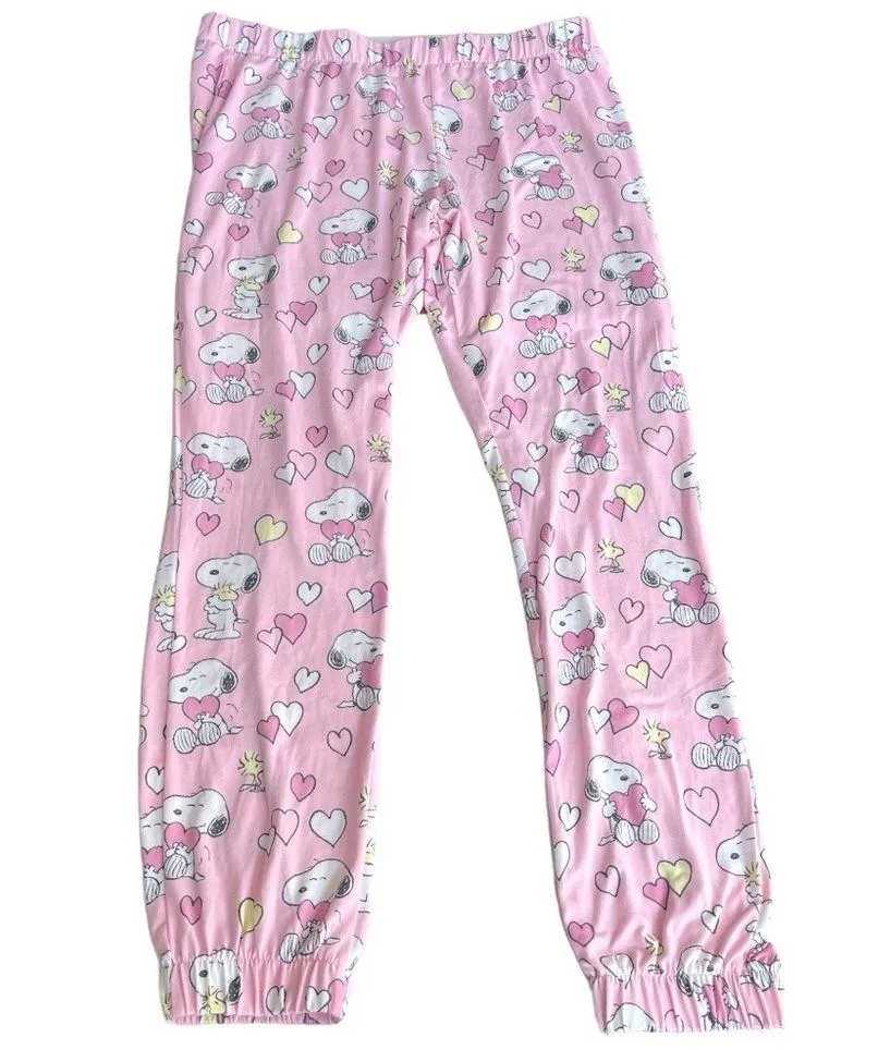 Munki Munki Peanuts Snoopy and Woodstock Heart Pajama Bottoms Pink Size Large - Image 2