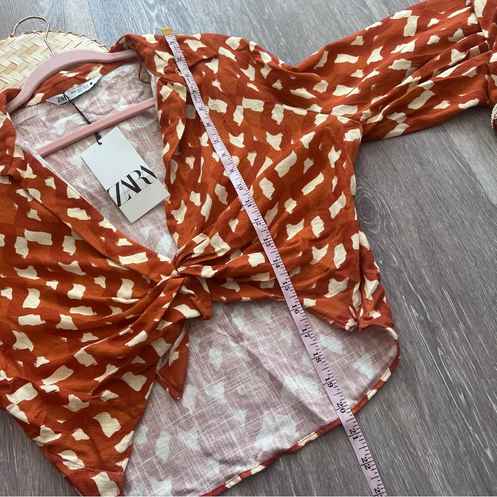Net Zara‎ bloggers favorite linen printed blouse w/ bead embellished cuffs - Image 8