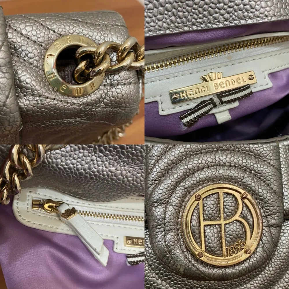 HENRI BENDEL Metallic Silver Pewter Quilted Chain Flap Shoulder Crossbody Bag - Image 10