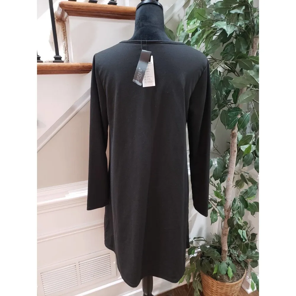 Zanzea Black Solid Polyester V-Neck Long Sleeve Pocket Tunic Dress Size Medium - Image 7
