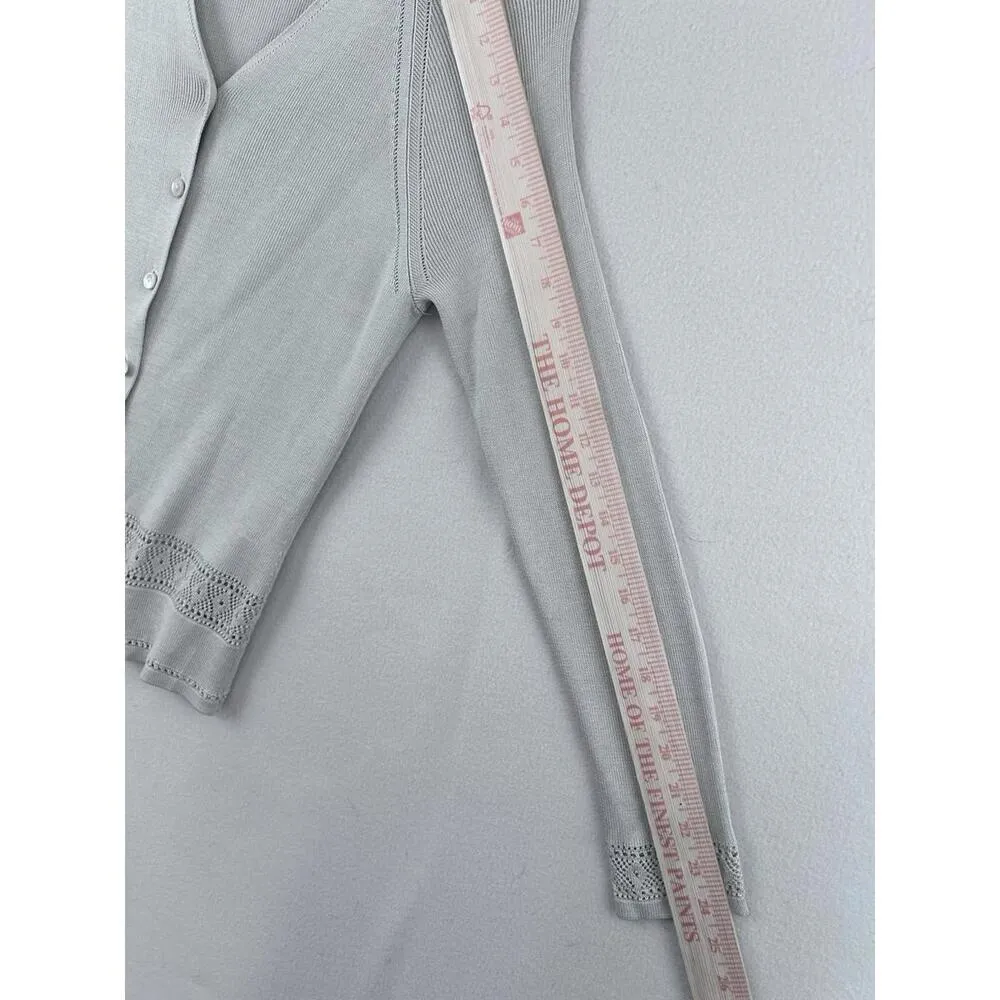 BELFORD 100% Silk Beige Cardigan Sweater Women's Sz Small Hong Kong Lace Hem - Image 6