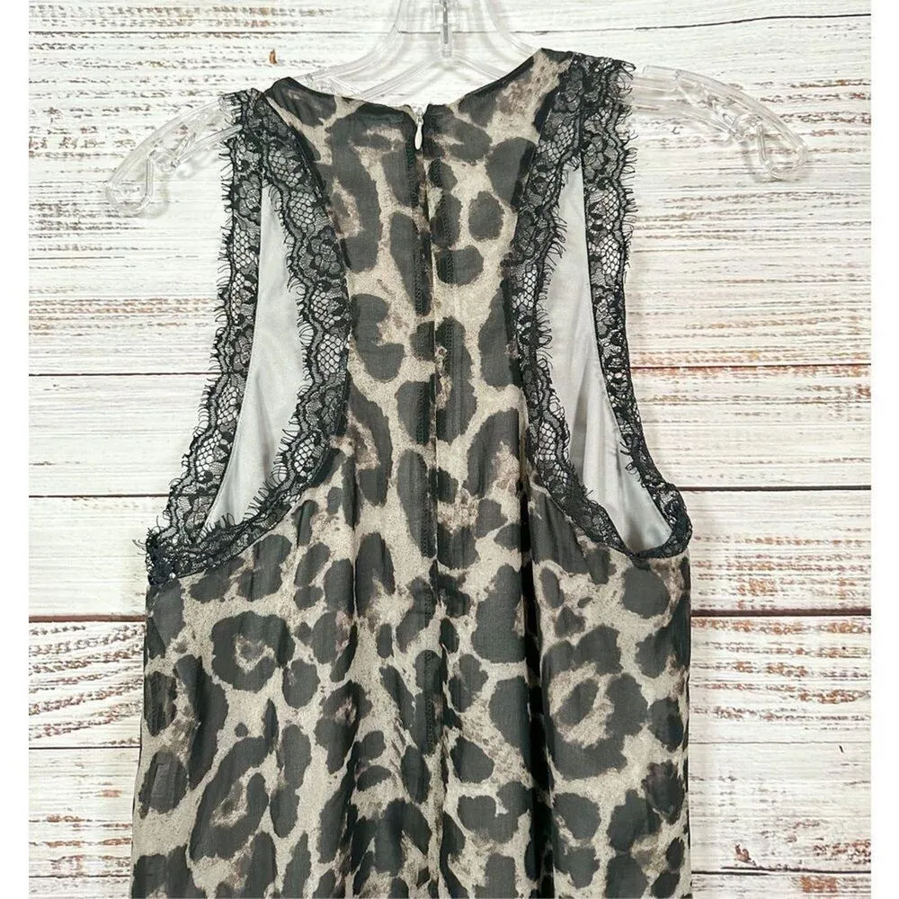 Tobi Women's Leopard Print Sleeveless Lace Trim Dress Black Brown Size Medium - Image 9