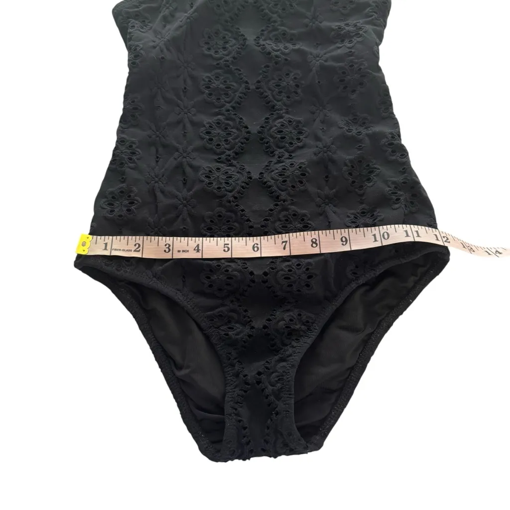 Shoshanna Black Embossed Stretch Eyelet High Neck One Piece Swimsuit Zero 0 XS - Image 9